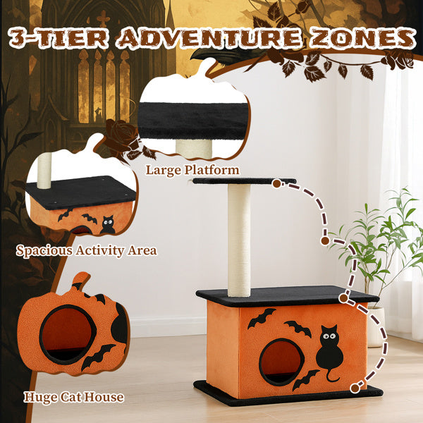 3-Tier Orange Black Cat Tree