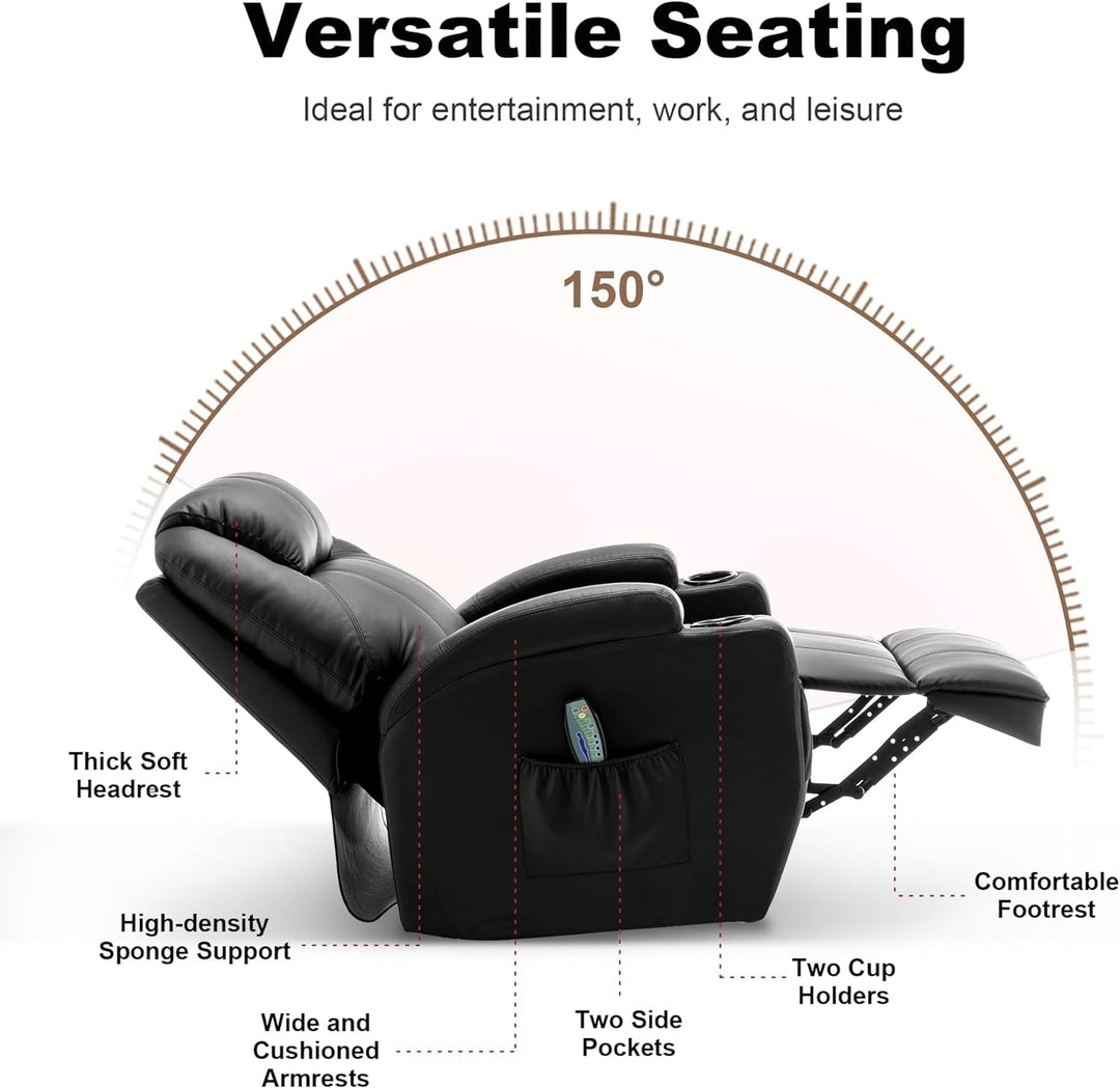 Recliner Chair, Rocking Chair with Massage and Heat, 360° Swivel