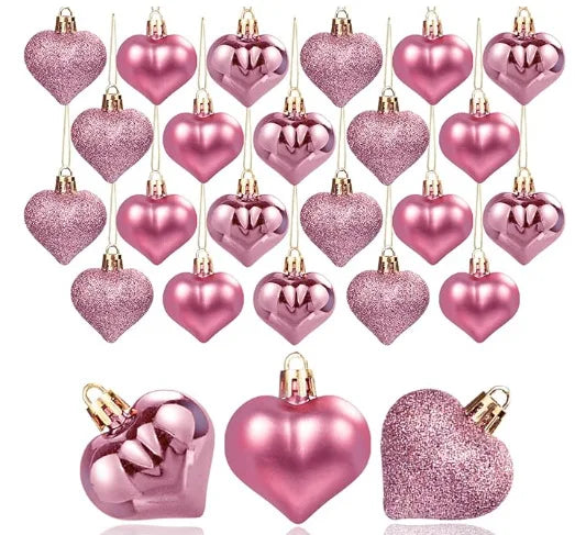 12 heart-shaped Christmas pendants in box