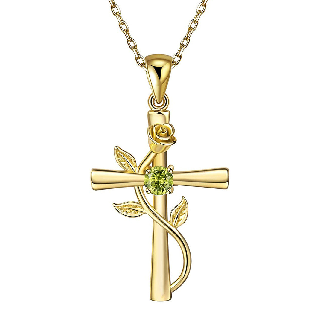 12 month birthstone cross necklace