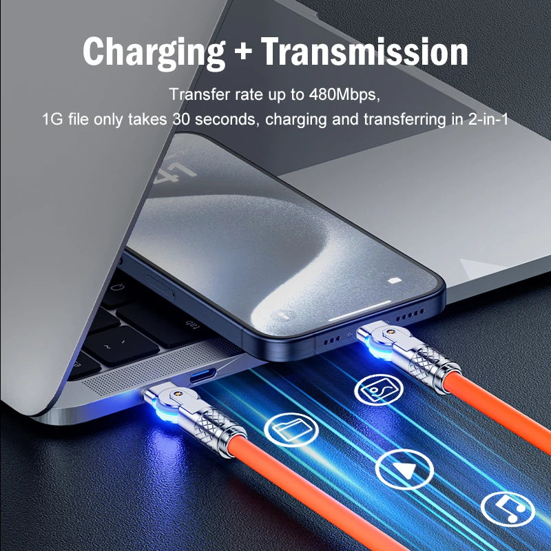 180° Rotating USB-C Cable – 60W PD Fast Charge

