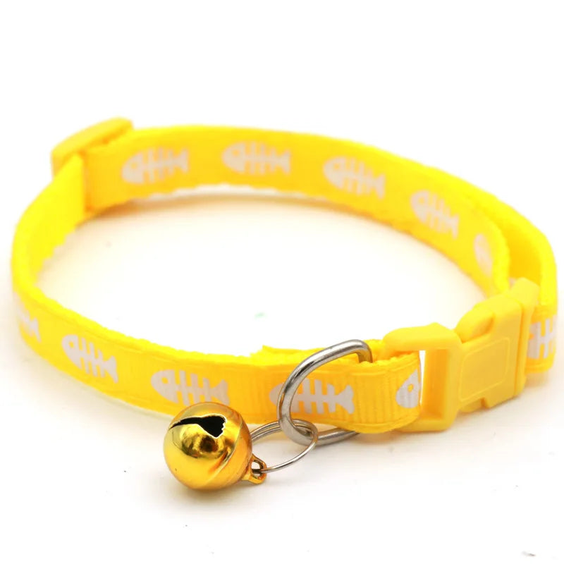 1 pec Kitten Collar with Bell and Fish Bone Design yellow color 
