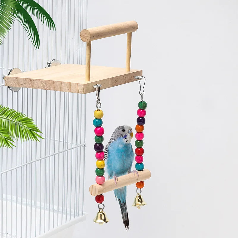 1 pec Wooden Parrot Toy Set with Swing  