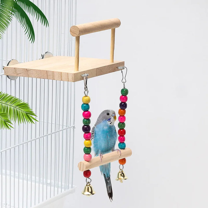1 pec Wooden Parrot Toy Set with Swing  