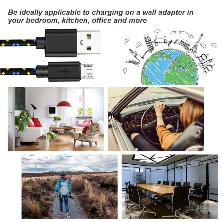 1m/2m/3m Nylon Braided Fast Data Sync Cord for Samsung, Huawei, Xiaomi, HTC Android Phones
