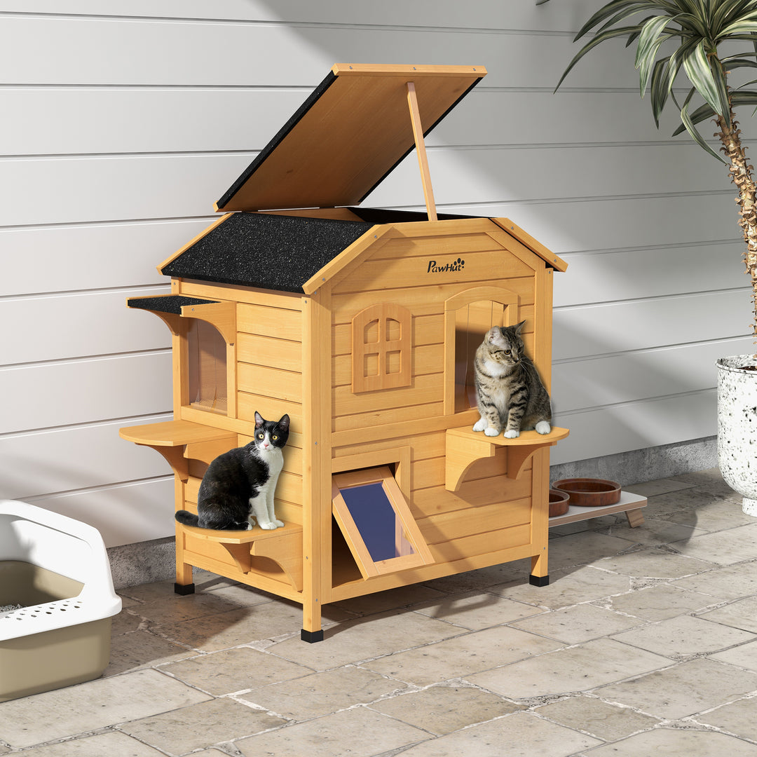 2-story wooden outdoor cat house