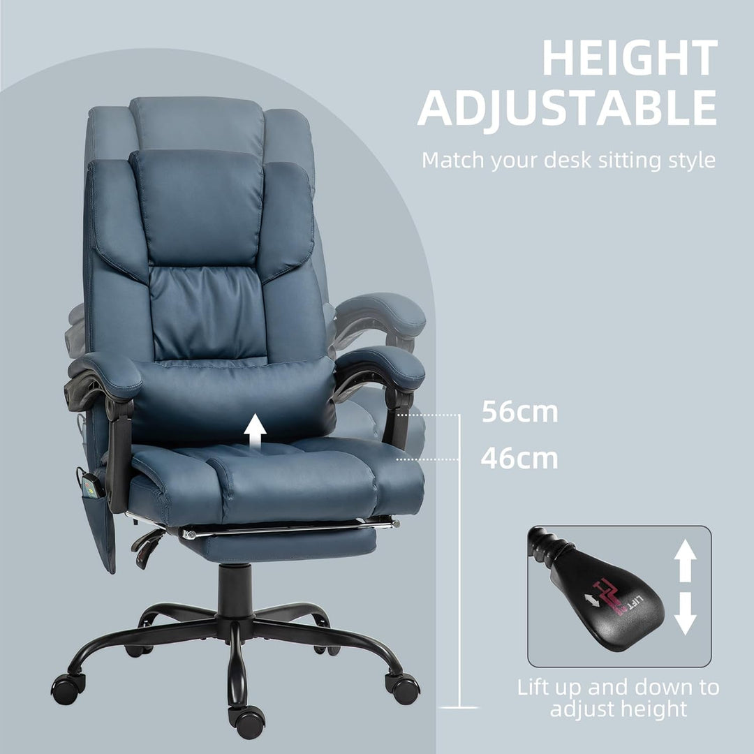 High Back Massage Office Chair with 6 Vibration Points, PU Leather