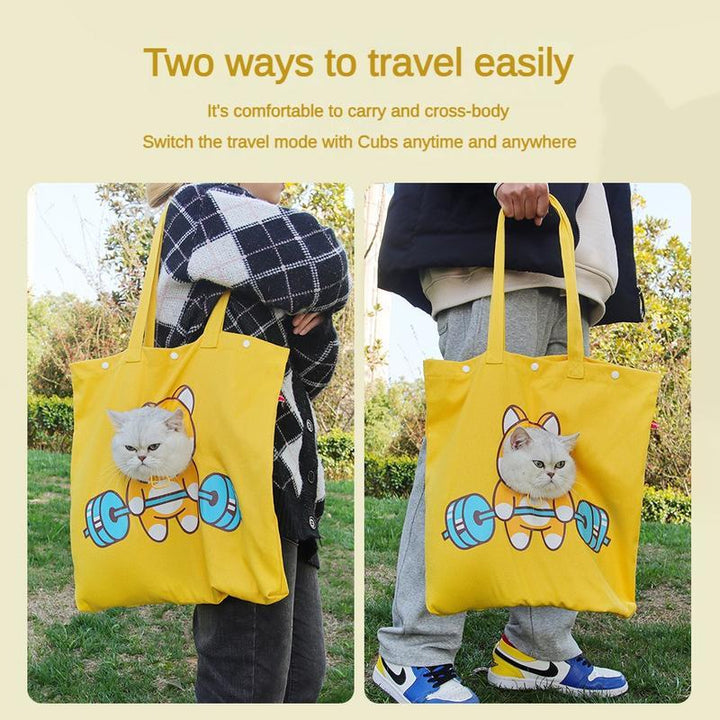 Two Girl Carry yellow color pet canvas shoulder Bag
