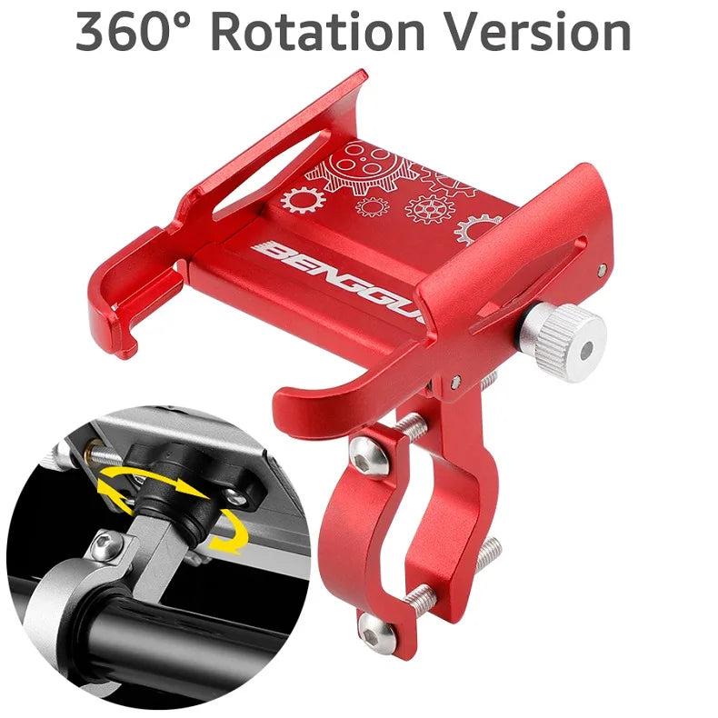360° Rotating Handlebar Phone Holder in red color 

