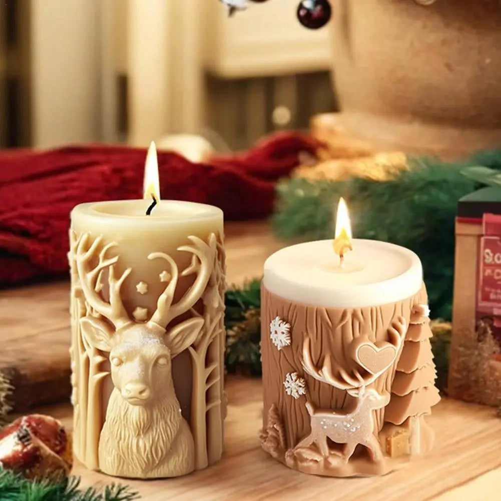 3D Silicone Candle Mold for Christmas Trees and Snowflakes.