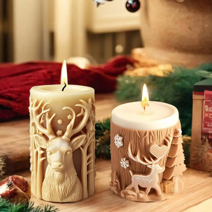3D Silicone Candle Mold for Christmas Trees and Snowflakes.