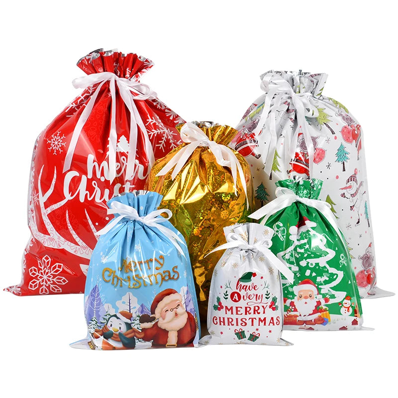 3pcs Large Drawstring Christmas Candy Bags