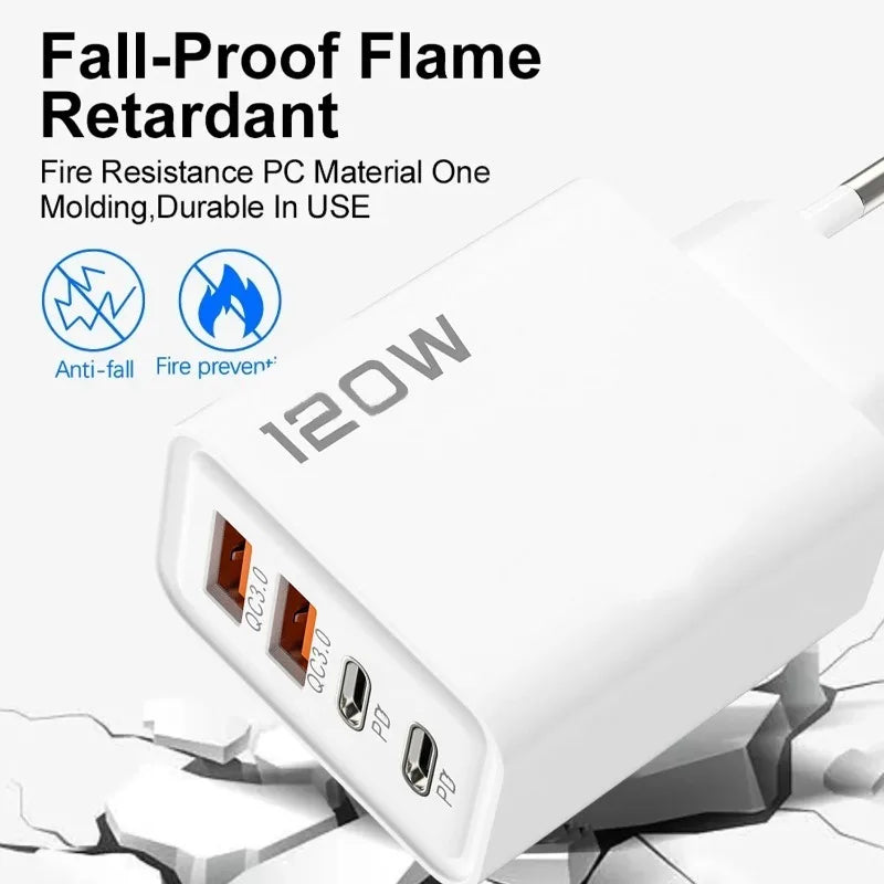 4-Port Fast Charger – Dual PD + Dual USB

