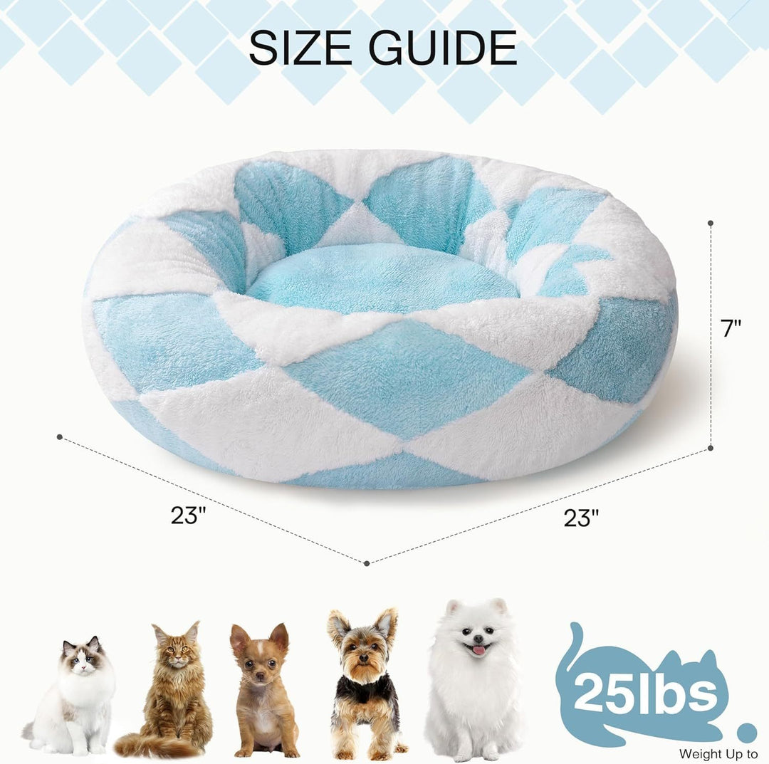 Pet bed with size guide showing dimensions and weight capacity