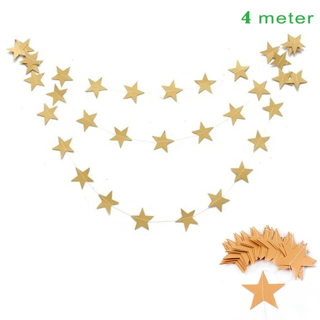 4 meter Gold star party garland