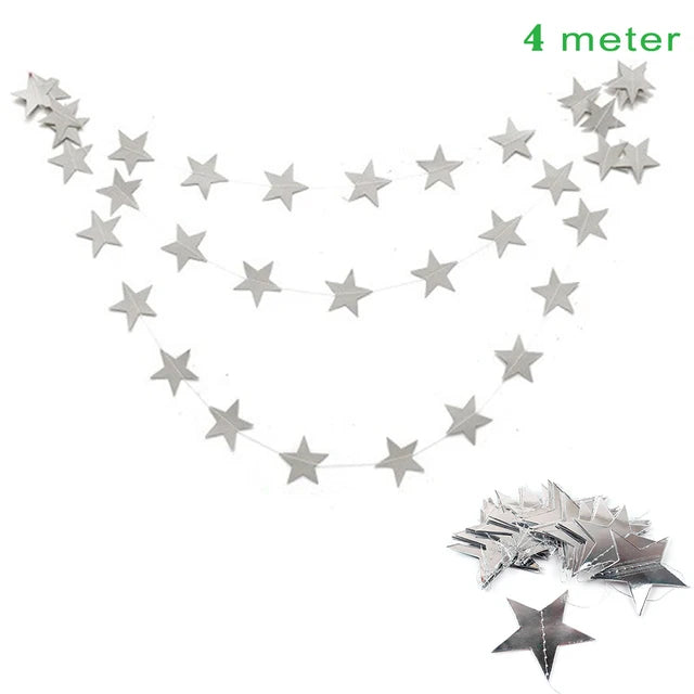 4 meter Silver Star party garland