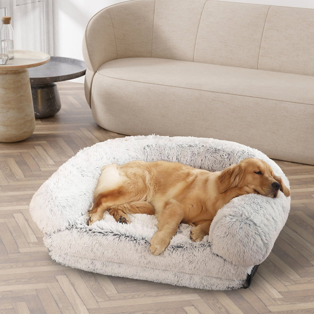 Grey Fluffy Dog Bed
