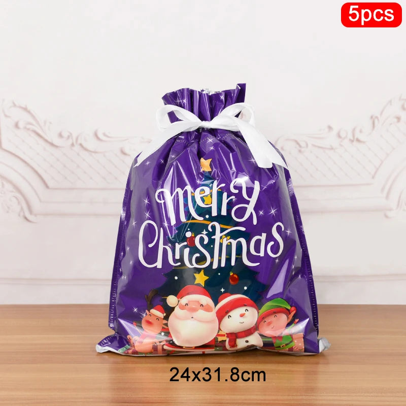 5pcs New Year 2025 Drawstring Gift Bags