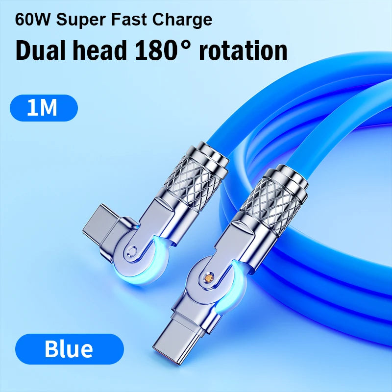 60W PD USB-C to USB-C Elbow Cable – 180° Rotating


