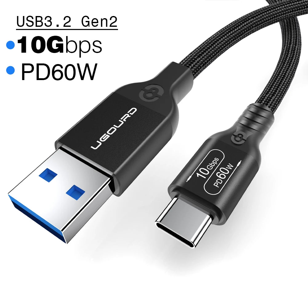 60W USB-A to USB-C Cable – SSD, Hard Drive Use in black color 
 
