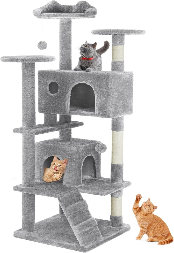 Gray cat tree with multiple levels