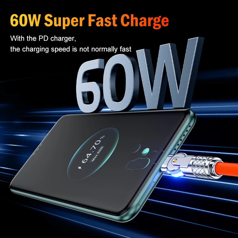 6A Super Fast Charging USB-C Elbow Cable – 60W PD

