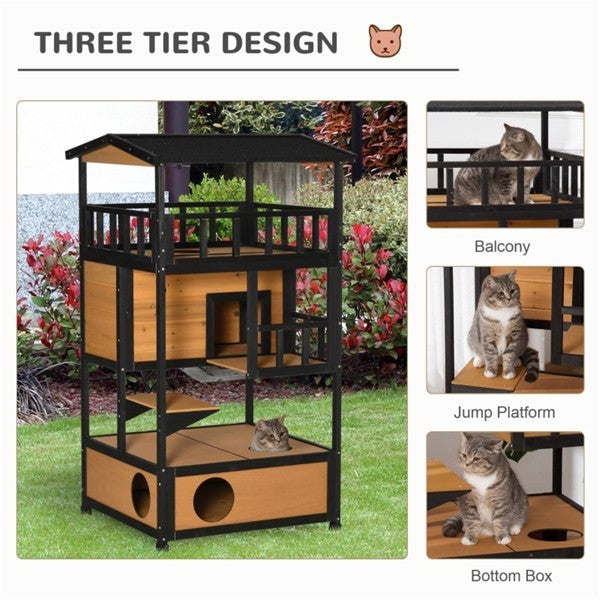 3-Tier Design Wooden Cat House