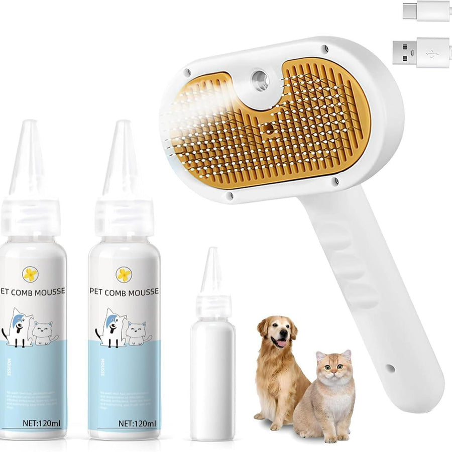 Pet grooming tool set with mousse bottles and a USB device