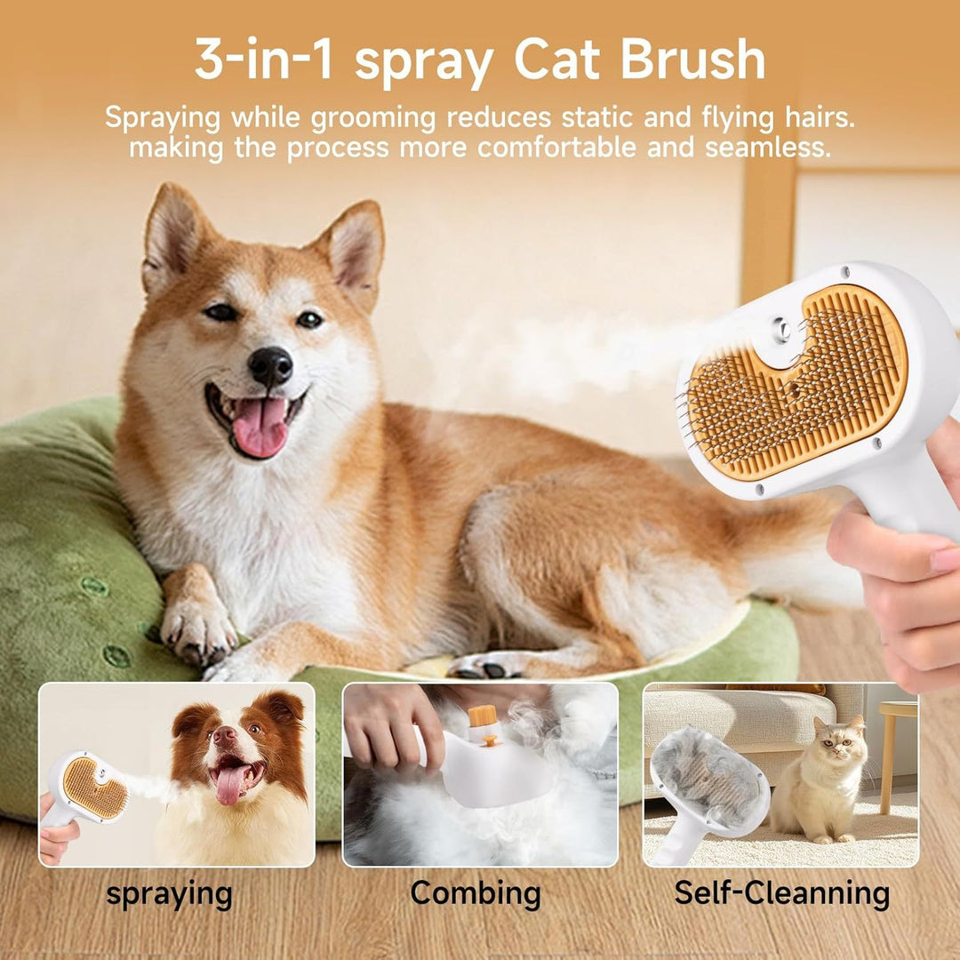 3 in 1 spray cat brush with a dog and cat shown