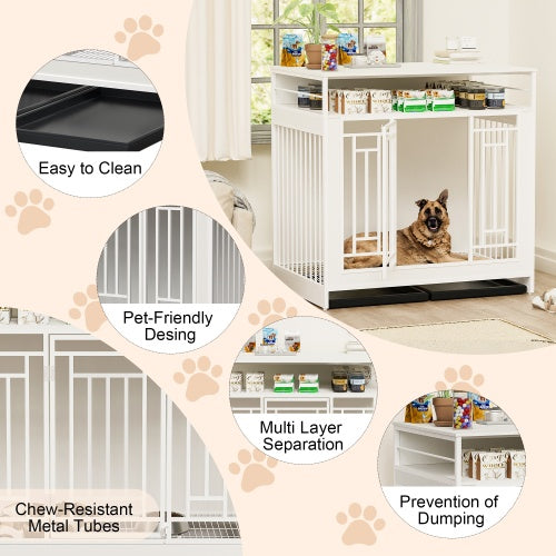 Dog crate with pet friendly design features