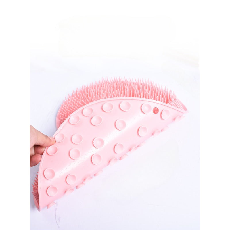 A Pink Color Silicone Bathroom Mat With Foot Massage