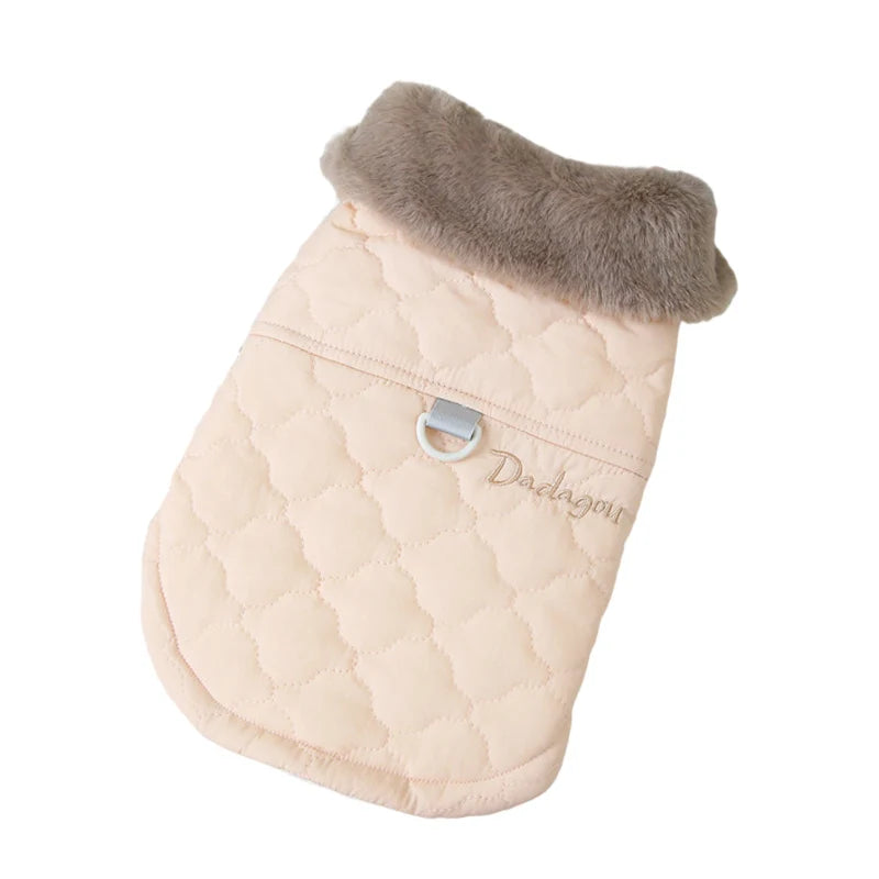 A Skin Color Fur Collar Dog Jacket for Puppies