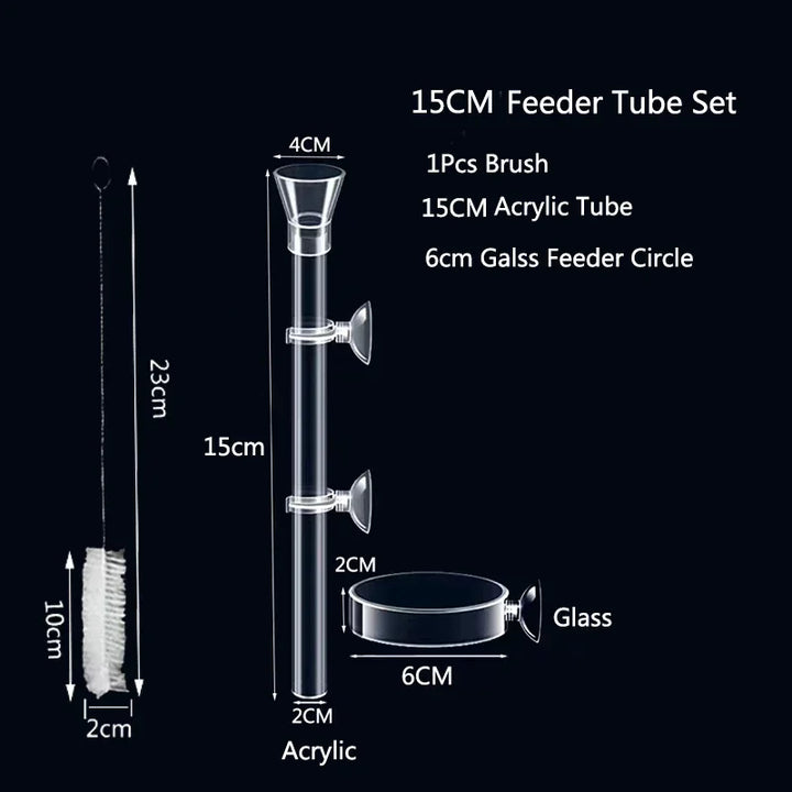 Acrylic aquarium feeder dish and tube set.