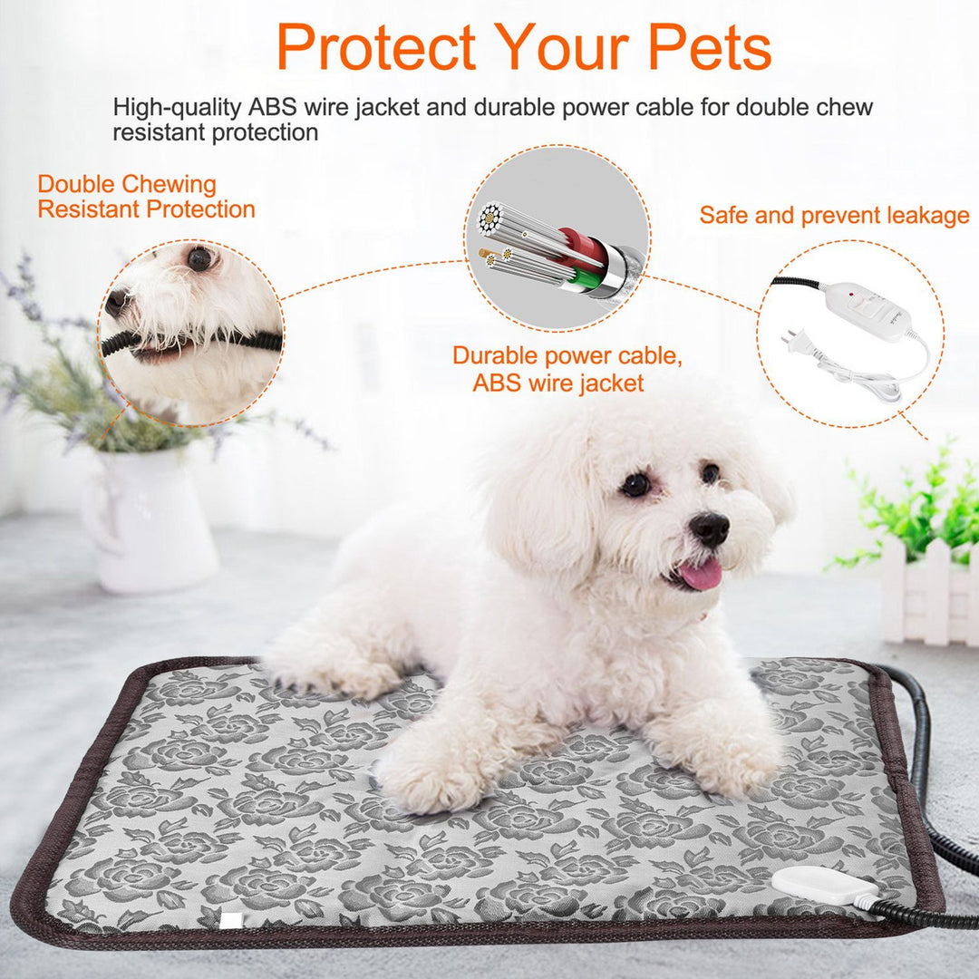 Adjustable temperature pet warming mat with chew-resistant cord