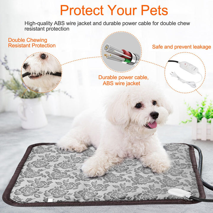 Adjustable temperature pet warming mat with chew-resistant cord