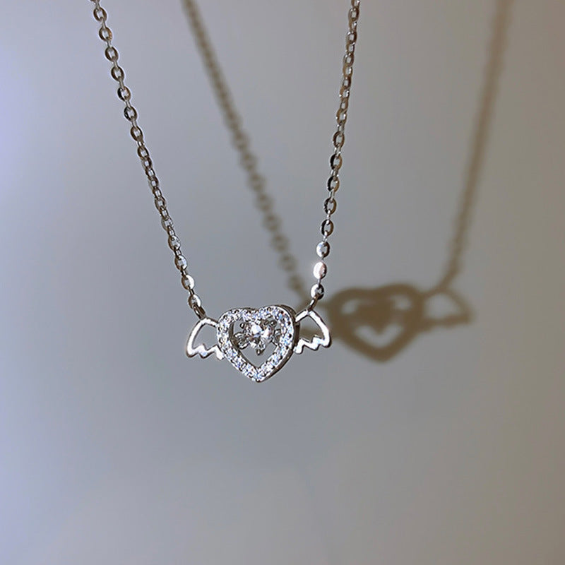 Angel wings love heart necklace