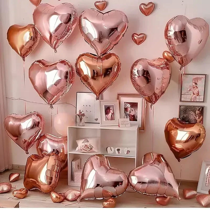 Anniversary helium balloons in heart shapes