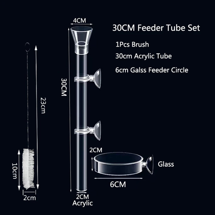 Aquarium shrimp feeder tube and bowl set.