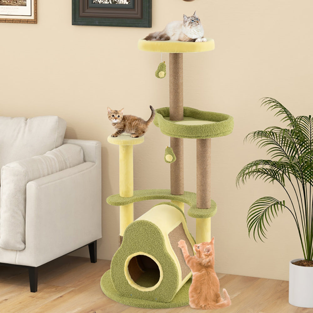 Avocado-themed cat tree with private condo