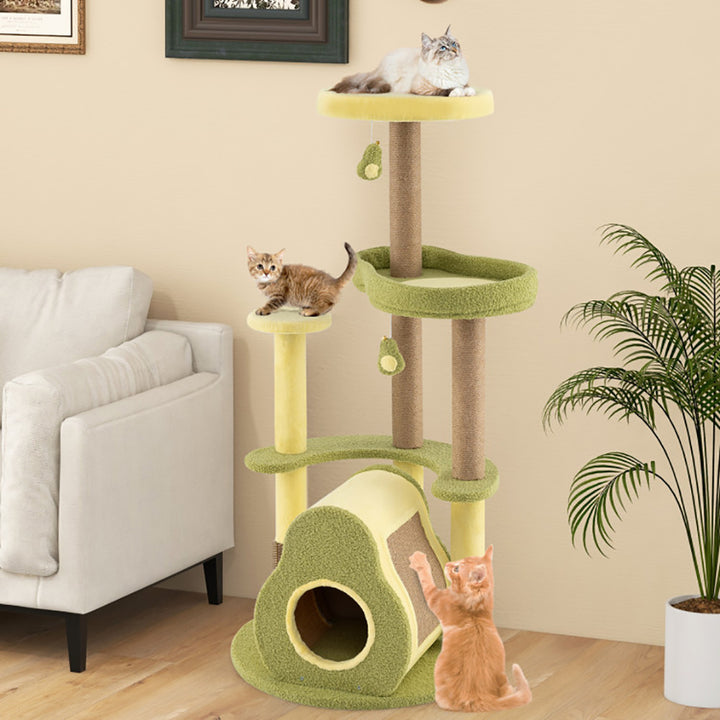 Avocado-themed cat tree with private condo