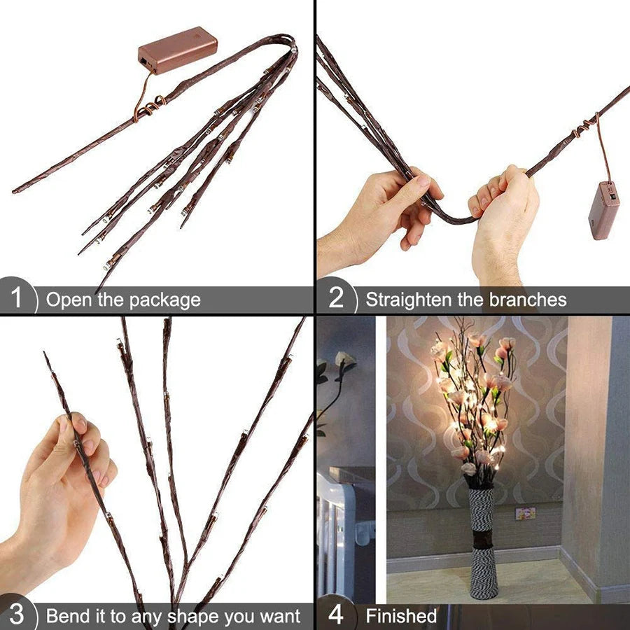 Battery-powered willow twig lamp for parties