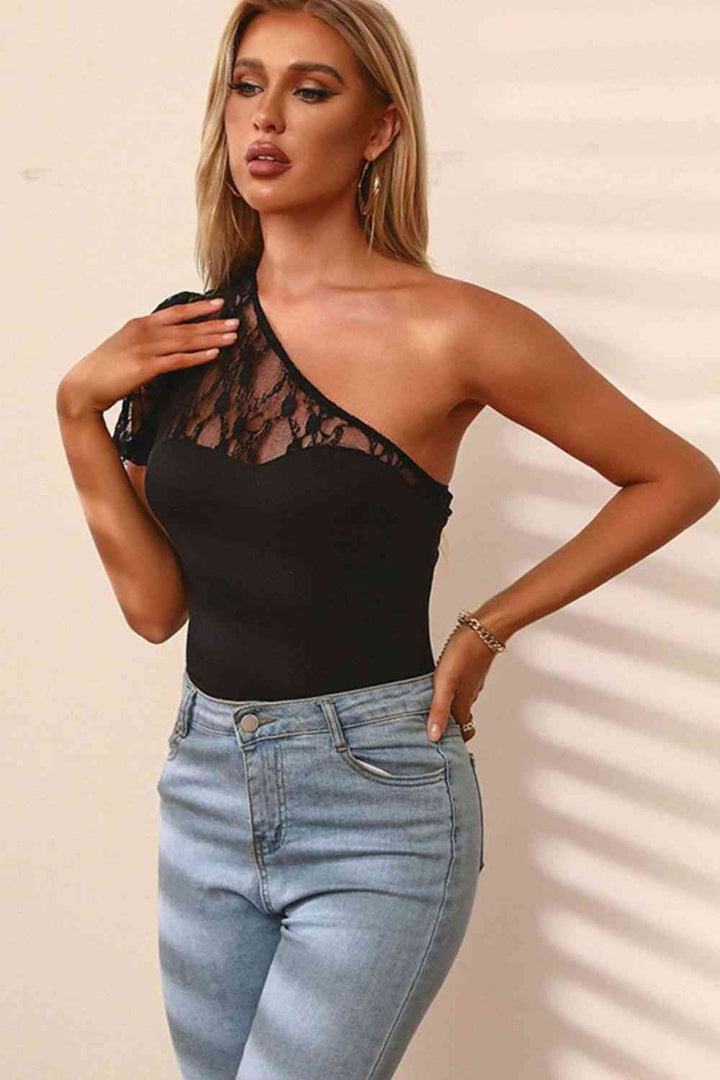 Black Lace One-Shoulder Bodysuit