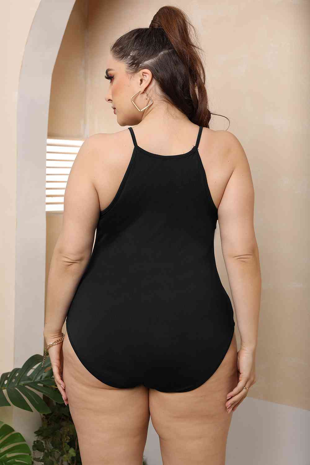 Black Plus Size Halter Bodysuit