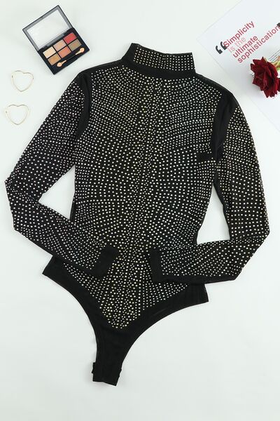 Black Rhinestone Mock Neck Bodysuit