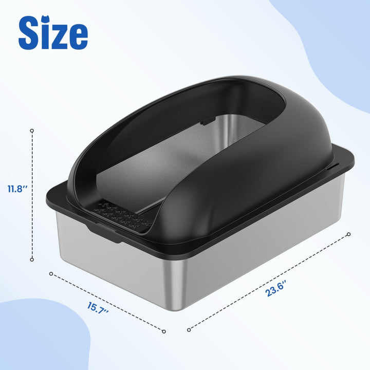 Black and silver container with dimensions