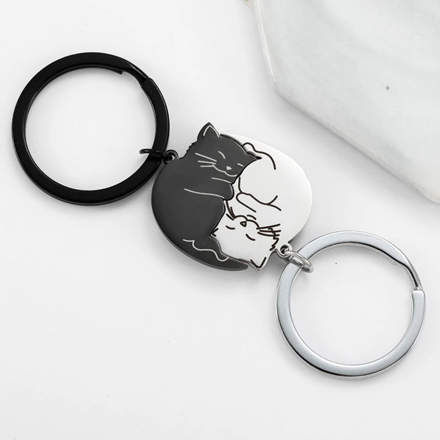 Black cat matching couples keychain