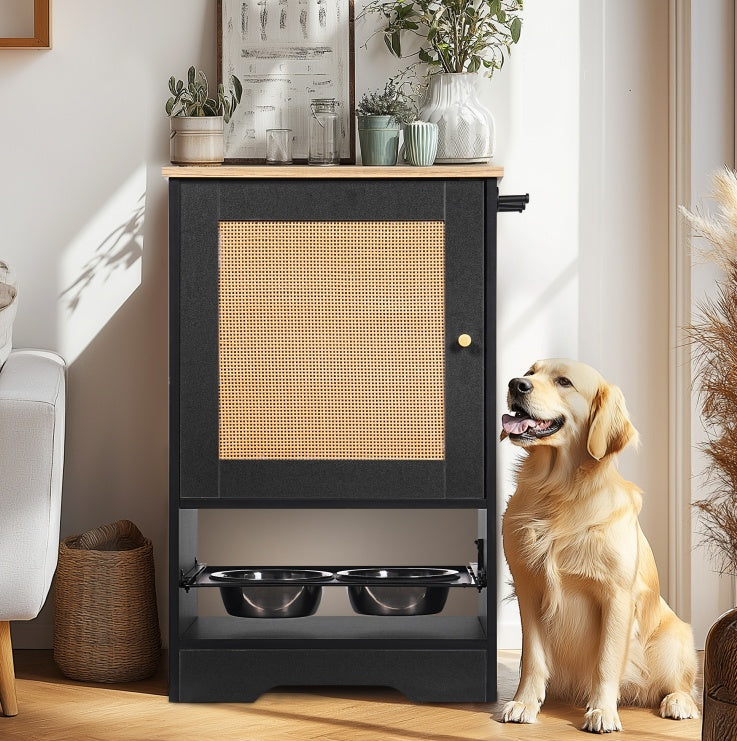 Black pet feeding station with locker