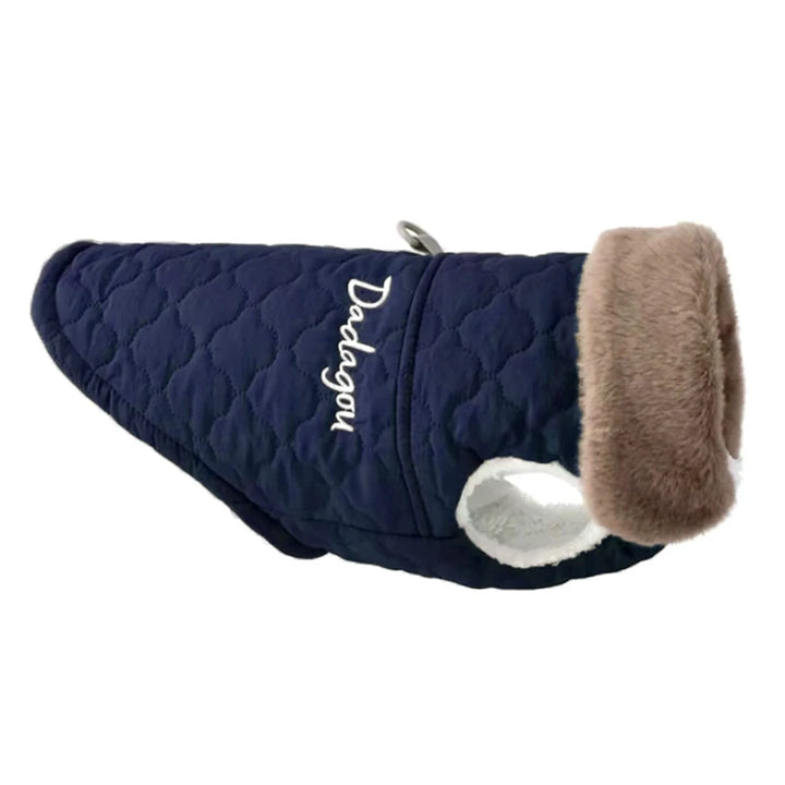 Blue Color Fur Collar Dog Jacket for Puppies