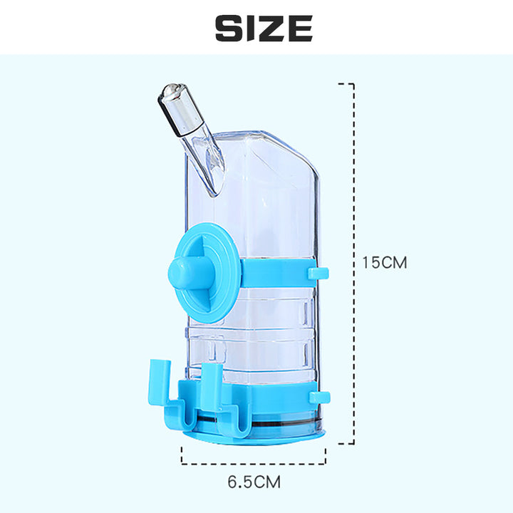 Blue and clear plastic feeder with measurements 