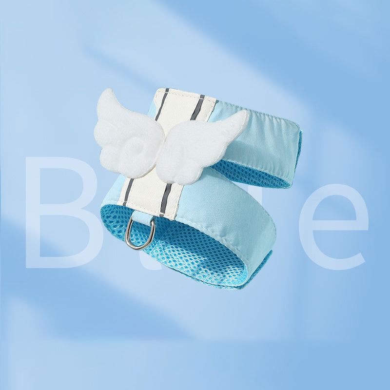 Blue pet harness with white wings